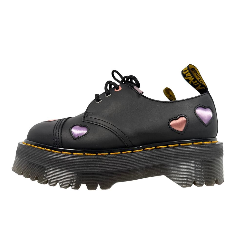 Dr Martens 1461 Quad Heart Platform Oxford Black Leather Pink Womens 8 30604001 - Picture 6 of 16